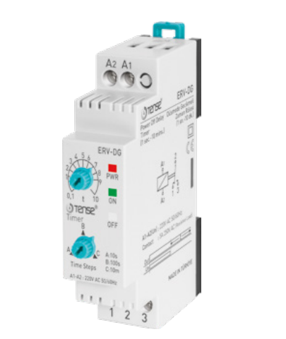 Tense ERV-DG Düşmede Gecikmeli Zaman Rölesi, V-Otomat Tip, 220V AC (50-60 Hz.), 1 Sn. - 10 Dk.