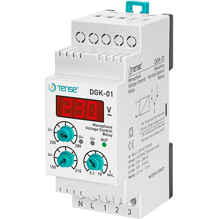 Tense DGK-01 Dijital Ayarlı Aşırı ve Düşük Monofaze Gerilim Kontrol Rölesi