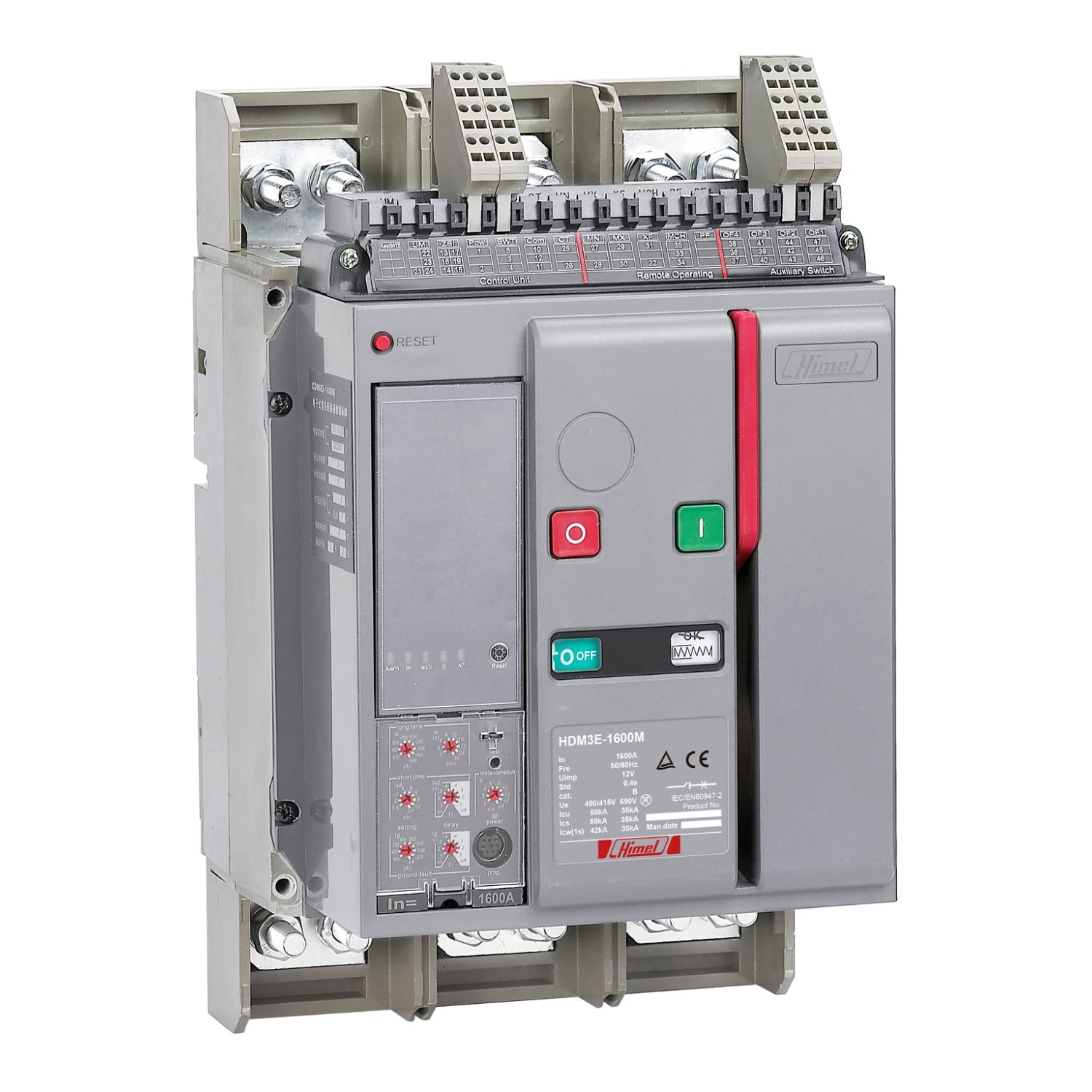 Himel HDM3E16M163FNNNL 50kA 3 Kutup 1600A Ayar Sahalı Kompakt Şalter MX/MN/Motor Mek.