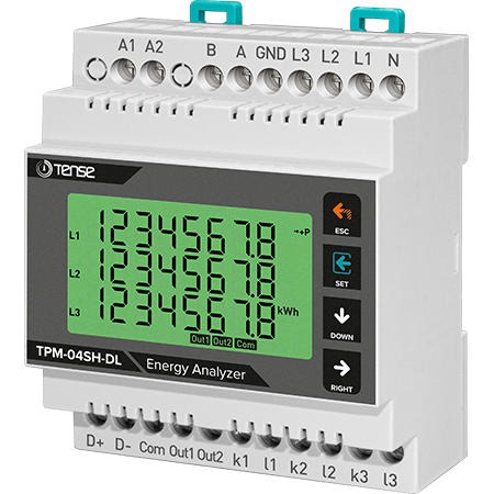 Tense TPM-04SH-DL Haberleşmeli, Ray Tipi, 53×31 Cam Lcd Ekranlı Enerji Analizörü