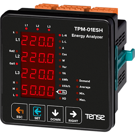 Tense TPM-01 ESH Haberleşmeli, 4×4 Hane LED Ekranlı Enerji Analizörü