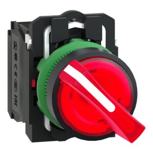 Schneider XB5AK124M5 Kırmızı Işıklı Mandal Buton Ø22 2 Konumlu Sabit 1NA+1NK 230V