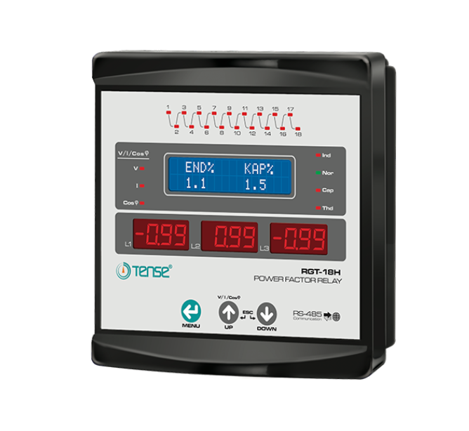 Tense RGT-18H 18 Kademeli, Haberleşmeli Grafik Lcd Ekranlı Trifaze Reaktif Güç Kontrol Rölesi