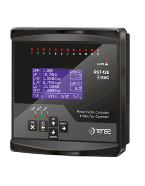 Tense RGT-12E 12 Kademe, SVC Uyumlu, Grafik LCD Ekranlı Trifaze Reaktif Güç Kontrol Rölesi